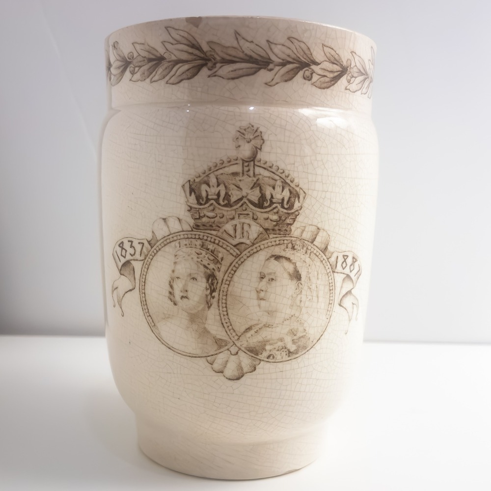 Antique Queen Victoria Golden Jubilee Mug 1837-1887 Cream Sepia Ceramic Ceramic